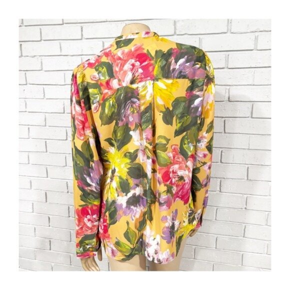 Express Women’s Floral Button-Down Shirt Yellow Blouse Size Large Long Sleeve - Picture 4 of 6